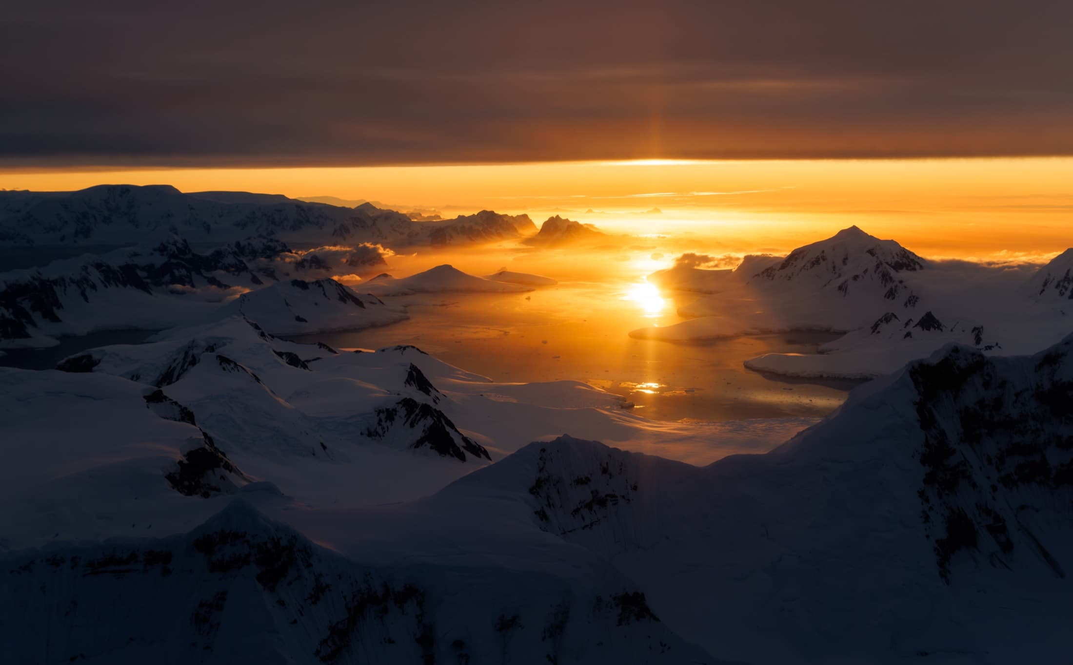 Antarctica at golden sunset